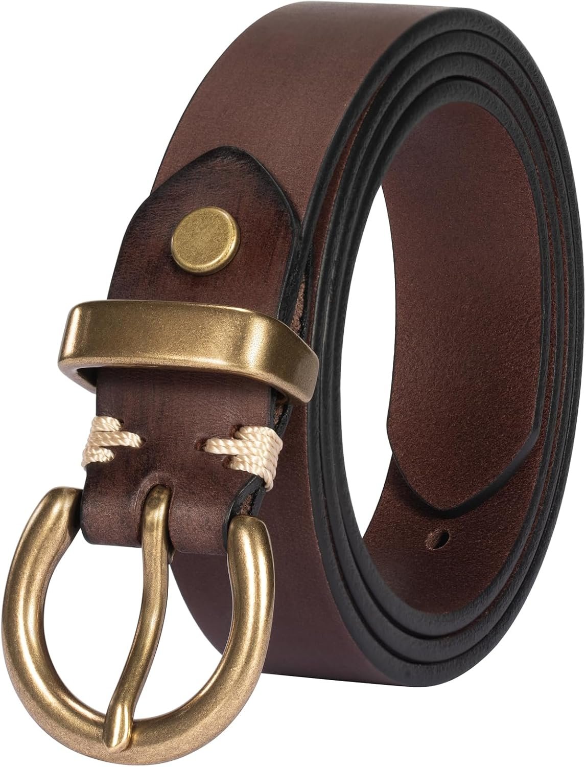 Womens Belts for Jeans Genuine Leather Belt Vintage Solid Brass Circle buckle Gift Box Packaging