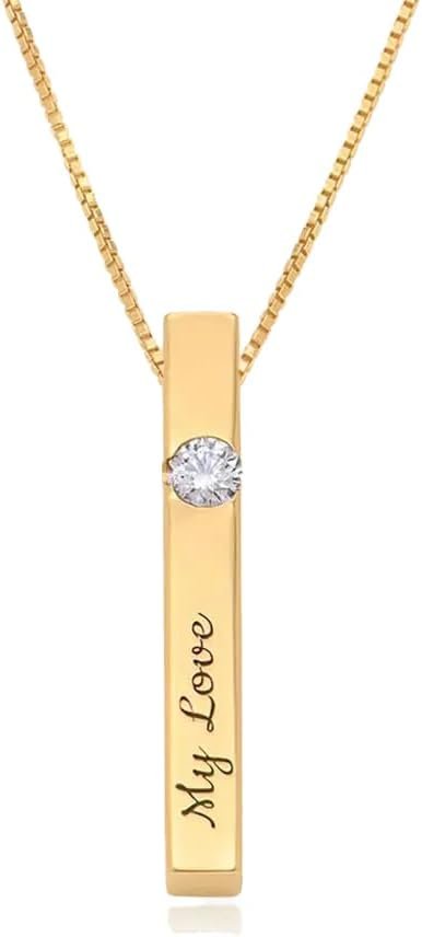 OAK & LUNA – Personalized Pillar Bar Necklace with Diamond Options – Custom Inscription Engraved Pendant – Up to 4 Names – Jewelry Gift for Women, Her, Mother For Mother’s Day, Christmas