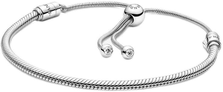 PANDORA Moments Snake Chain Slider Bracelet – Adjustable Charm Bracelet – Jewelry for Women with Gift Box – Compatible Moments