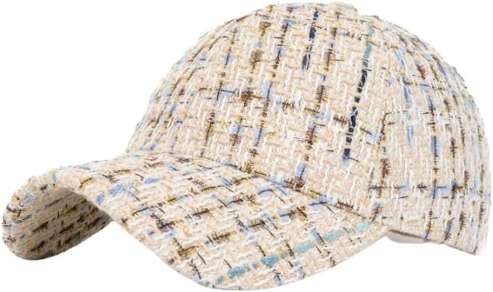Women’s Stylish Plaid Tweed Baseball Cap Fall Winter Classic Casual Dad Hat Fashion Adjustable Hat