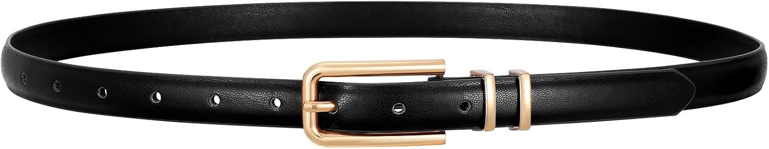 VONMELLI Women Skinny Leather Belt Thin Waist Belt for Women Jeans Dress Fashion Ladies Belt with Gold Buckle