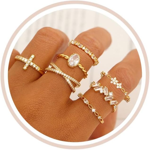 Gold Silver Rings For Women Non Tarnish Gold Plated Stackable Rings Wedding Engagement Bands Dainty 14K Gold Ring Simple Trendy Cubic Zirconia Thumb Stacking Ring Pack Size 4-11