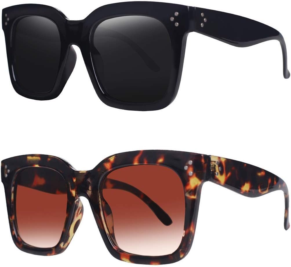 Vintage Women Oversized Sunglasses Designer Luxury Square Sun Glasses UV400 Protection Flat Lens