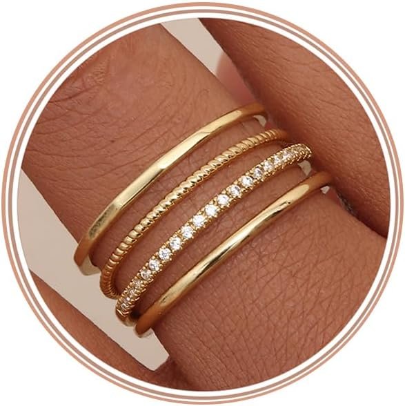 MILACOLATO 14K Gold Plated 1.3mm Thin Stackable Rings for Women – Minimalist Non Tarnish Half Cubic Zirconia Band Rings – Dainty Trendy Statement Stacking Rings Set Size 5-10