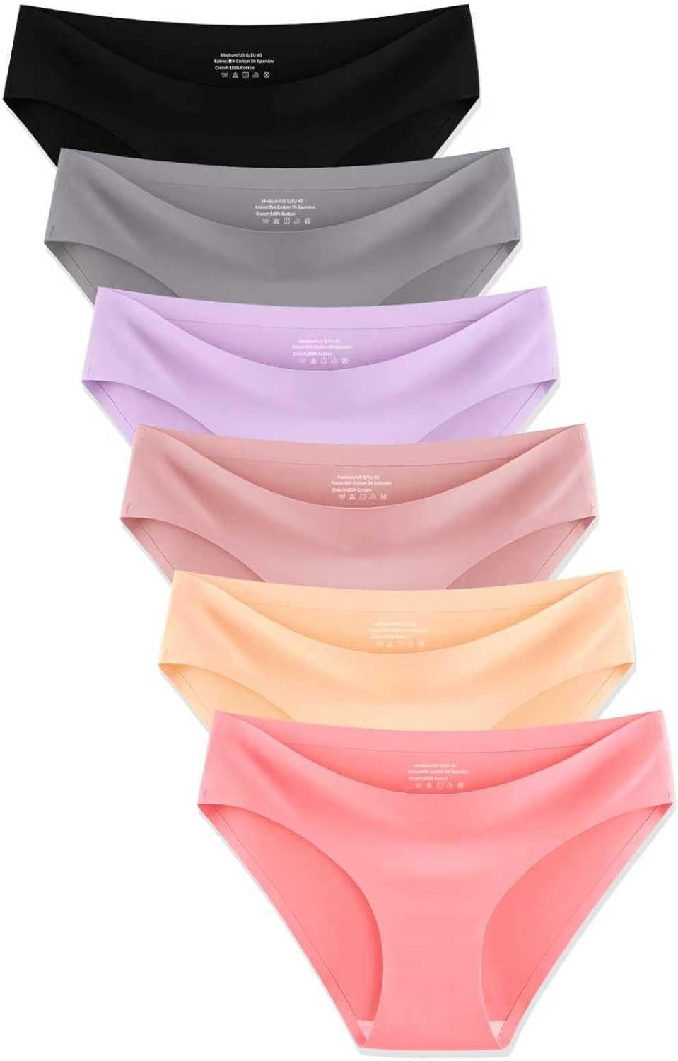 MISSWHO Seamless No Show Womens Underwear Bikini No Show Soft Comfortable Invisibles Briefs Low Rise Hipster Panties 6 Pack