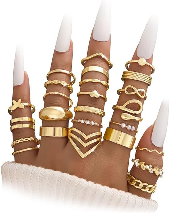 iF YOU 25 Pcs Gold Stackable Ring Set for Women, Chunky Knuckle Finger Midi Rings, Silver Simple Stacking Cute Rings Pack Trendy Stuff Jewelry Gift