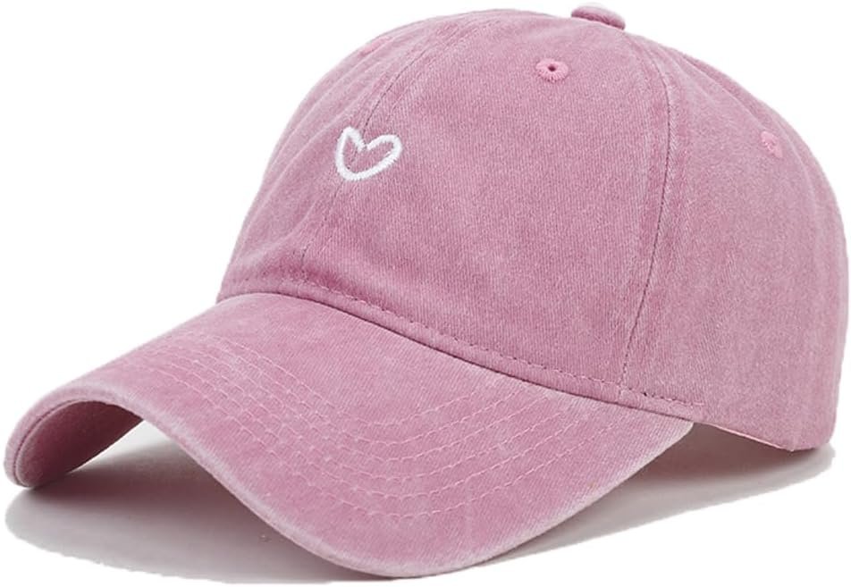 Cute Heart Hats for Women Vintage Washed Cotton Embroidered Baseball Cap Adjustable Low Profile Dad Hat