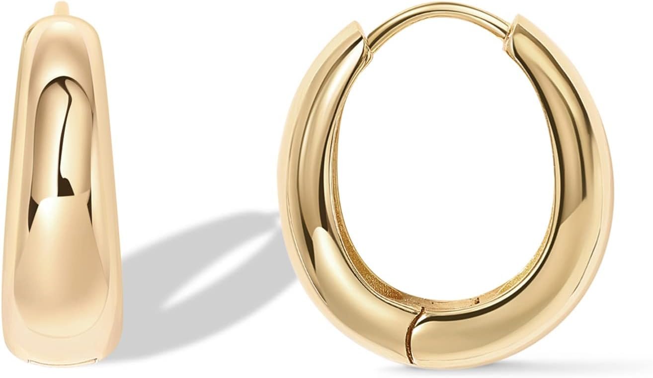 PAVOI 14K Gold Plated 925 Sterling Silver Post Small Chunky Hoops Earrings | Thick Lightweight Gold Hoop Earrings for Women
