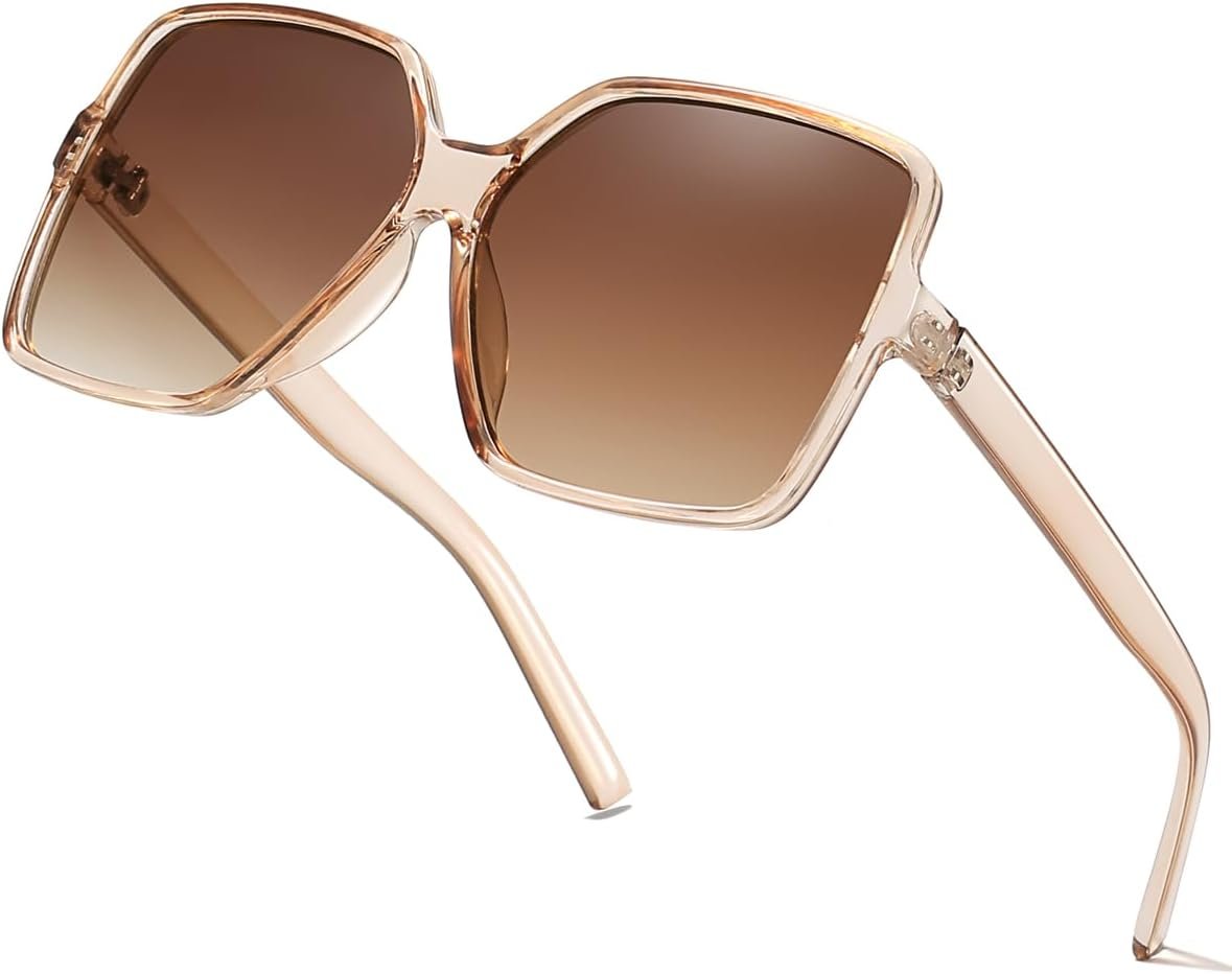 Women’s Chic Square Oversized Sunglasses Big Large Wide Fashion Shades for Women Men 100% UV Protection