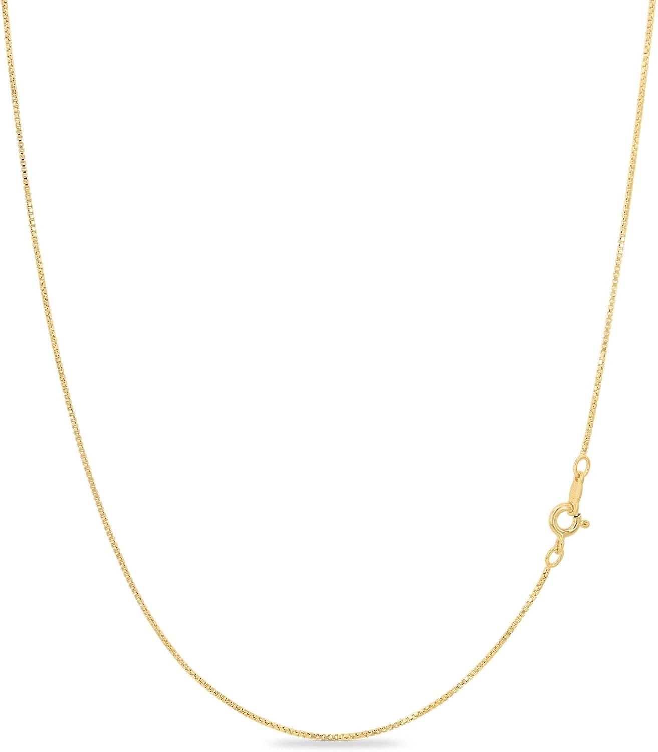 KEZEF 18K Gold Plated 925 Sterling Silver Box Chain Necklace for Women, 1mm Thin & Sturdy Italian Chain Necklace, Rose Gold & Silver Available, 15/16/18/20/22/24/30 Inch