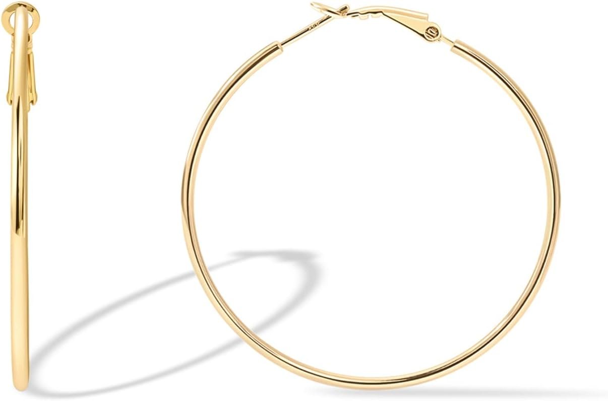 PAVOI 14K Gold Plated 925 Sterling Silver Post Hoops | Large Hoops Earring | Lightwight Gold Hoop Earrings for Women