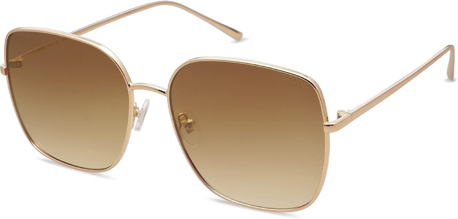 SOJOS Trendy Oversized Square Metal Frame Sunglasses for Women Men Retro Big Flat Lens UV Protection Sunglasses SJ1146