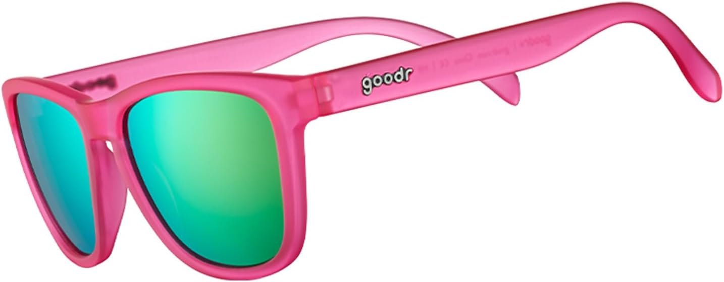 goodr Flamingos on a Booze Cruise Polarized Sunglasses, Medium Sized (OG), Pink Translucent Frames with Teal Mirored Reflective Lens, UV400 Protection, No Slip, No Bounce