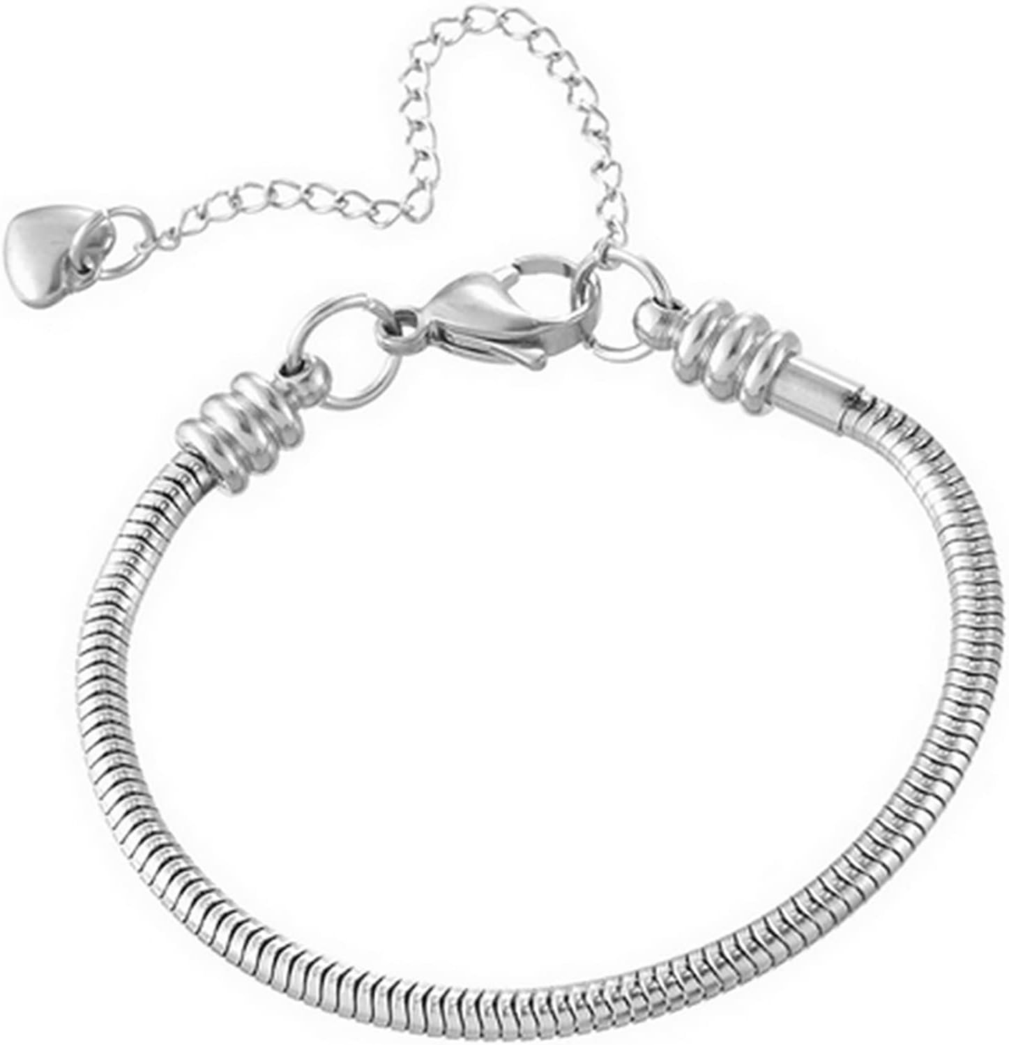 TGLS Women European Charm Bracelet Stainless Steel 3mm Snake Chain Bracelets Fits Charms Bead
