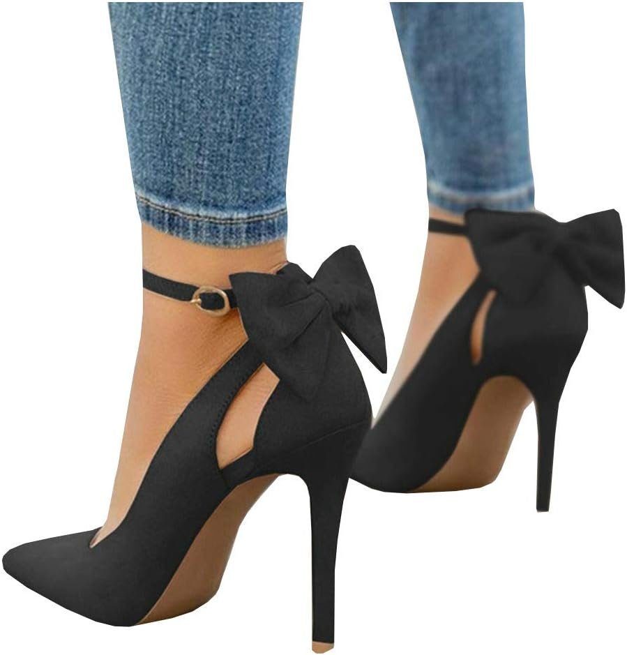 PiePieBuy Women’s Pointed Toe High Heels Ankle Strap D’Orsay Pumps Shoes Bow Wedding Bowtie Back Dress Sandals