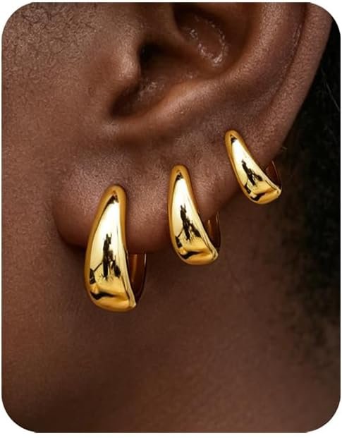 3Pairs Gold Hoop Earrings Set for Women Trendy Chunky Huggie Dainty Earring Jewelry for Women Teens