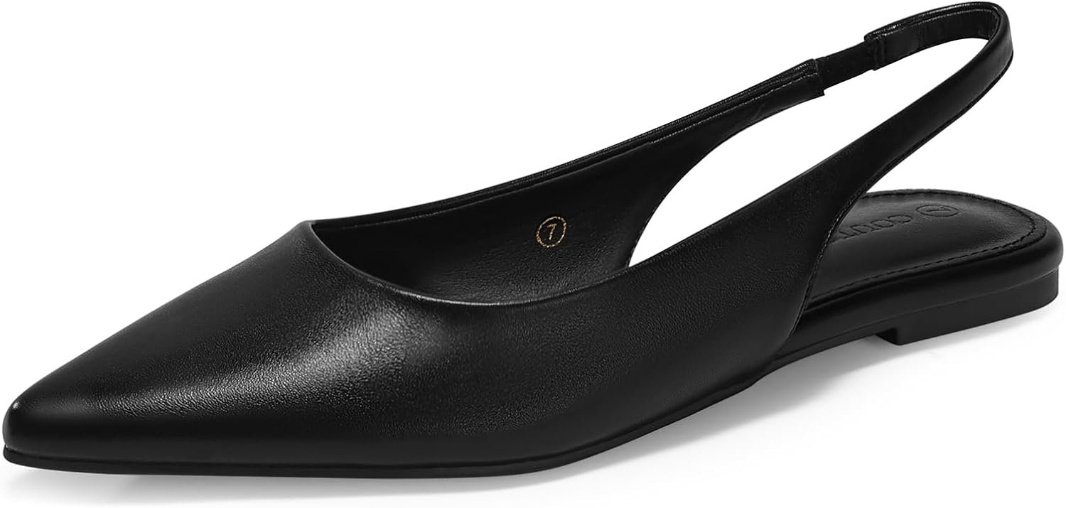 Coutgo Womens Slingback Flats Pointed Closed Toe Ballet Flats Comfortable Slip On Work Dress Shoes