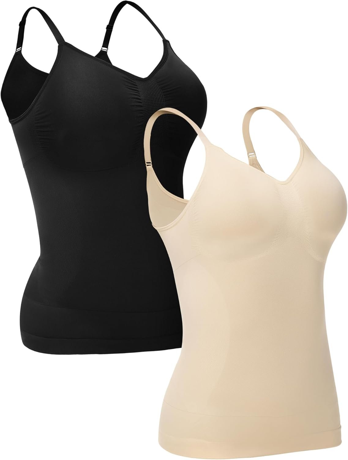 ATTLADY Compression Tank Tops for Women, 2-Pack, High Shaping Scoop & V-Neck Cami, Shapewear Tummy Control Camisole