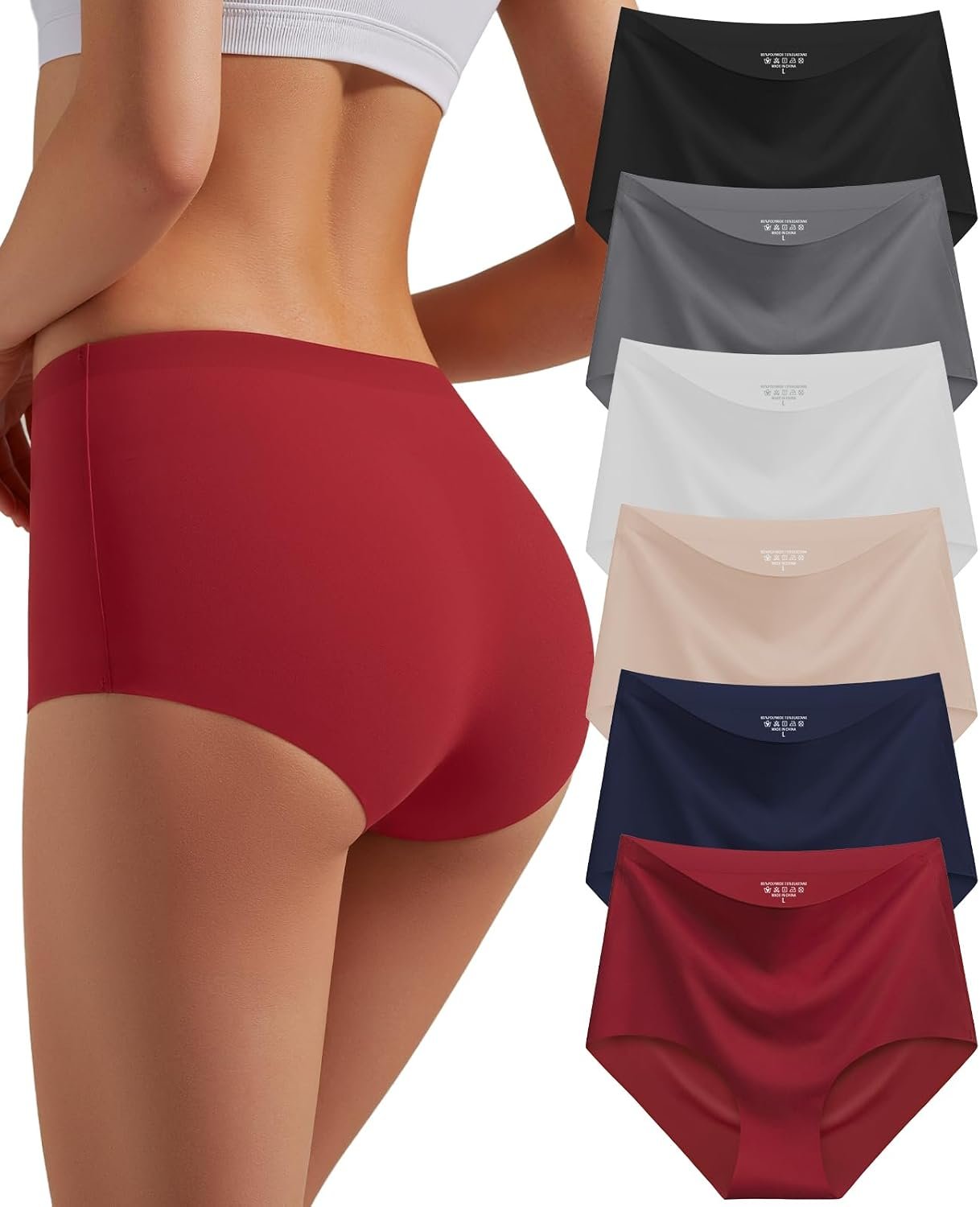 Womens Seamless Underwear High Waisted Full Coverage Briefs No Show Soft Breathable Panties 6 Pack