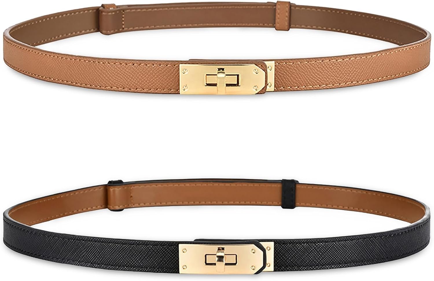 ANHAISHUILV Women’s Skinny Leather Belt with Adjustable Golden Turn-Lock Buckle – Ideal for Dresses, Jeans, and Coats