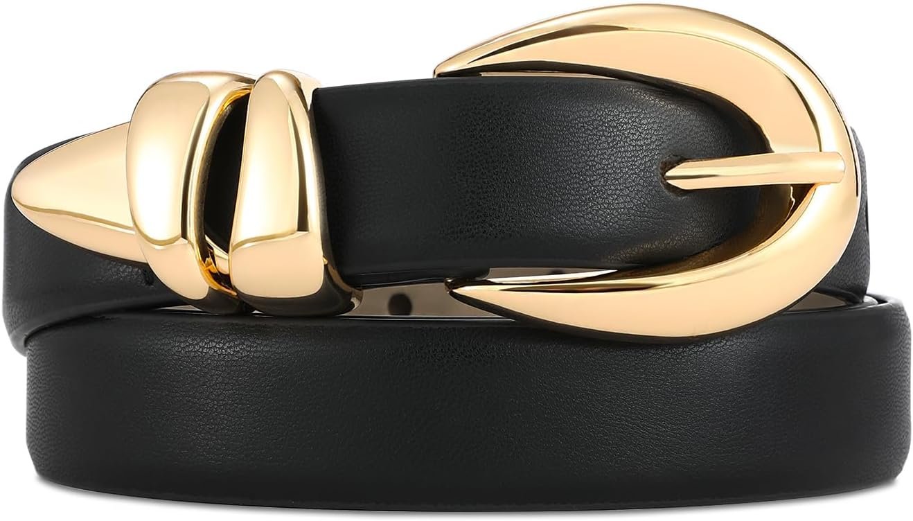 RISANTRY Leather Belt for Women Stylish Design with Gold Buckle Ladies Black Belt Perfect for Jeans Dresses