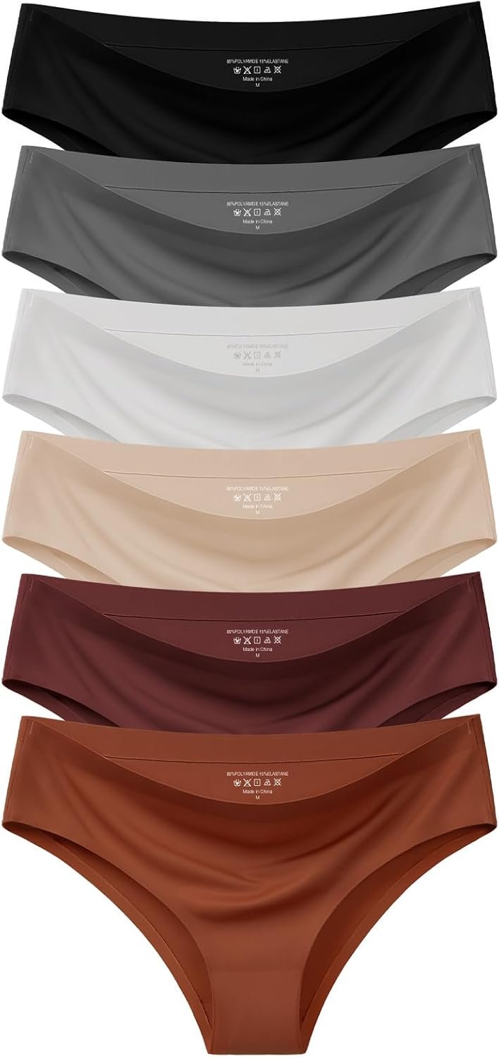 AIVEITE Women’s Seamless Underwear No Show Bikini Panties Cheeky Low Rise Breathable Silky Invisible Briefs 6 Pack