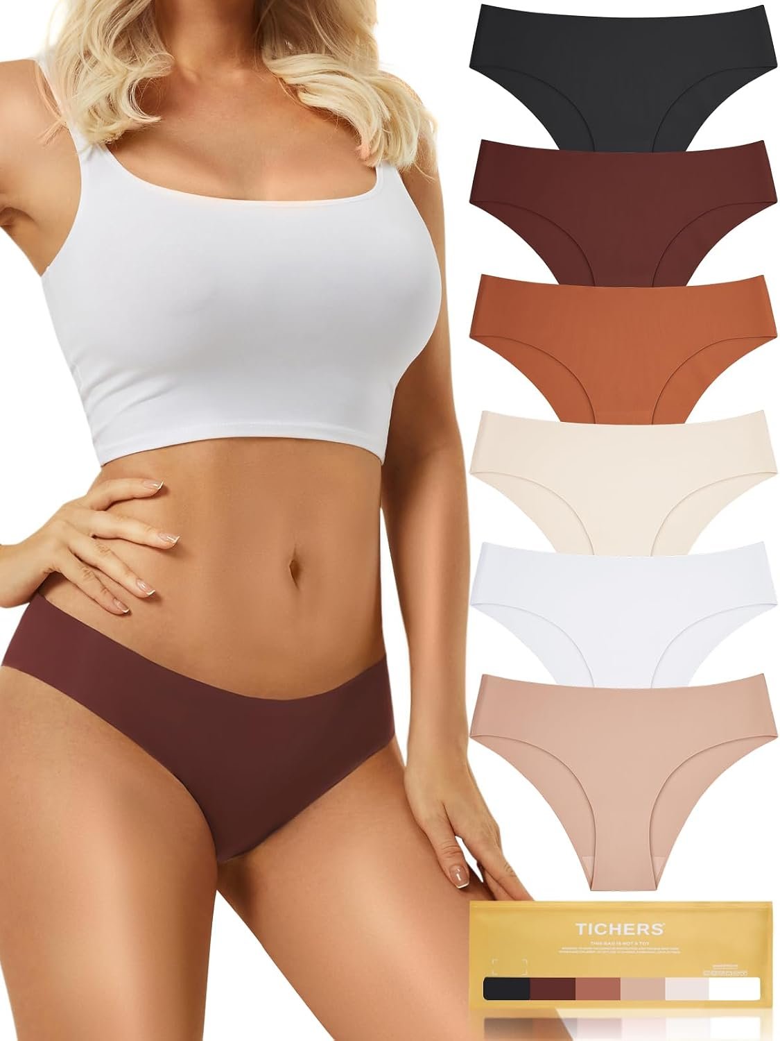 tichers Seamless Women’s Underwear – No Show Bikini Panties & Briefs, 6-Pack