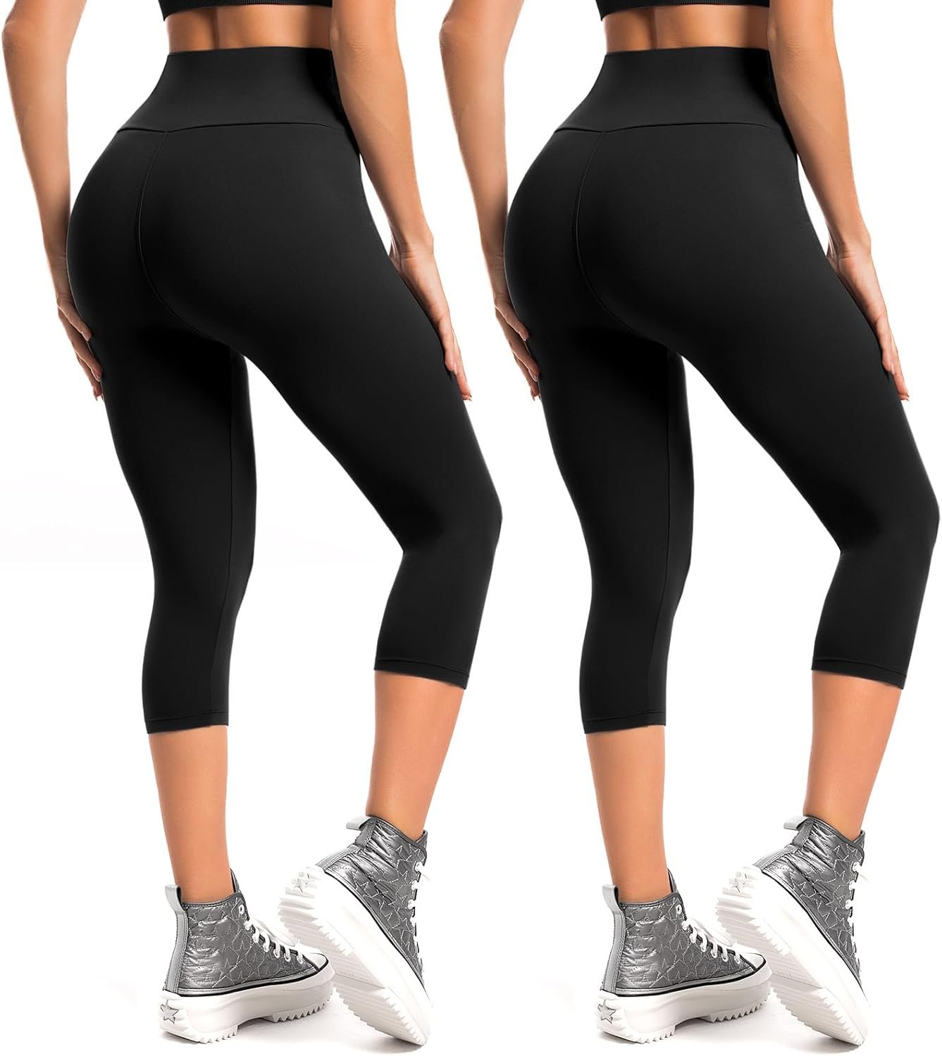 Leafigure 2-Pack Capri Leggings for Women, High Waisted Soft Yoga Pants for Gym Workout