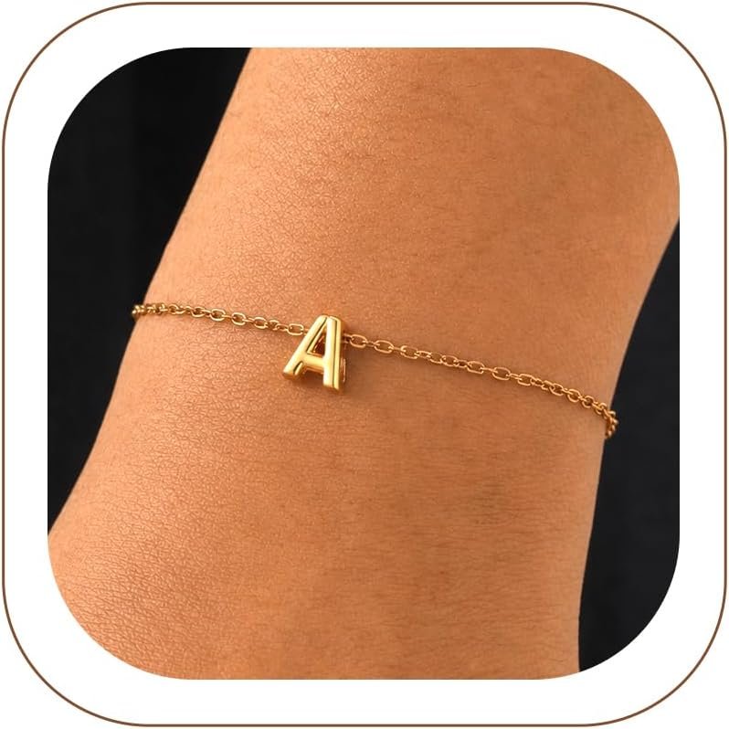 U7 Initial Heart Bracelet for Women, A-Z Letter with Heart Charm Bracelet, White Gold/14K Gold Plated, Adjustable Chain 6.3″+2″, Personalized Gift Jewelry