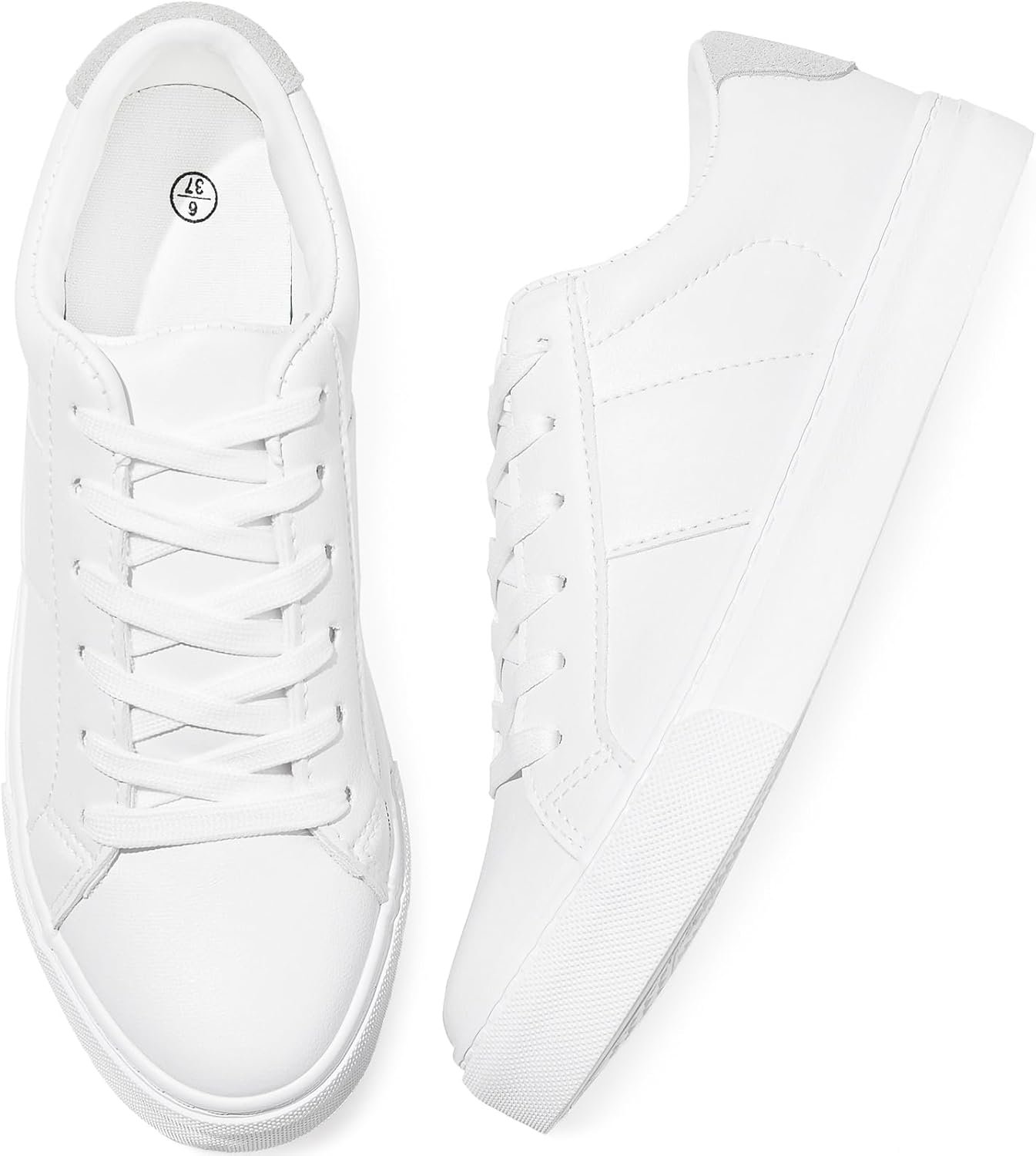 Adokoo Women’s Fashion Sneakers PU Leather Casual Shoes White Tennis Low Top Shoes Womens Lace Up Sneakers