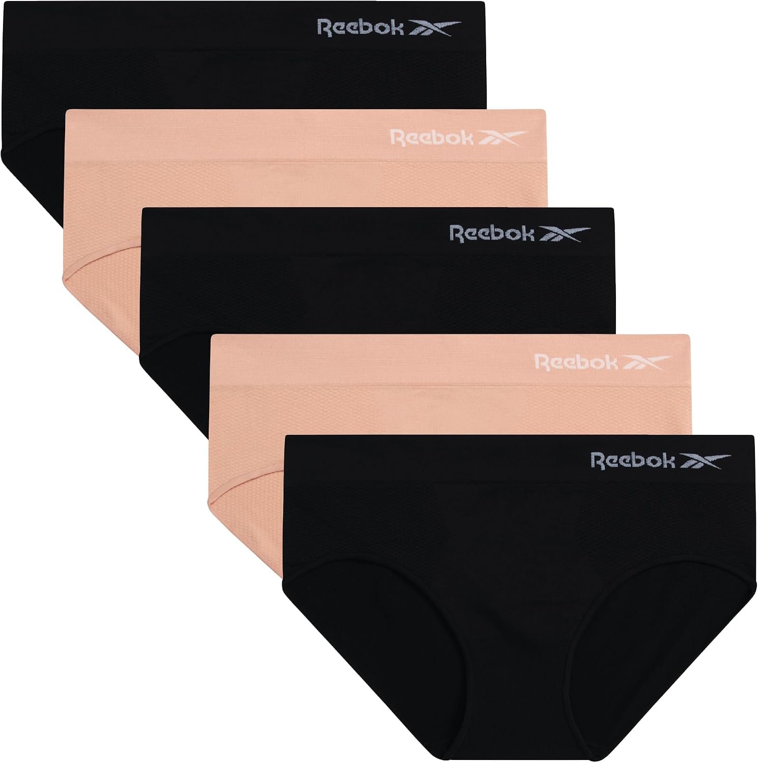Reebok Hipster Panties for Women – 5 Pack Stretch Performance Seamless Underwear with Relaxed Tag-Free Waistband (S-XL)