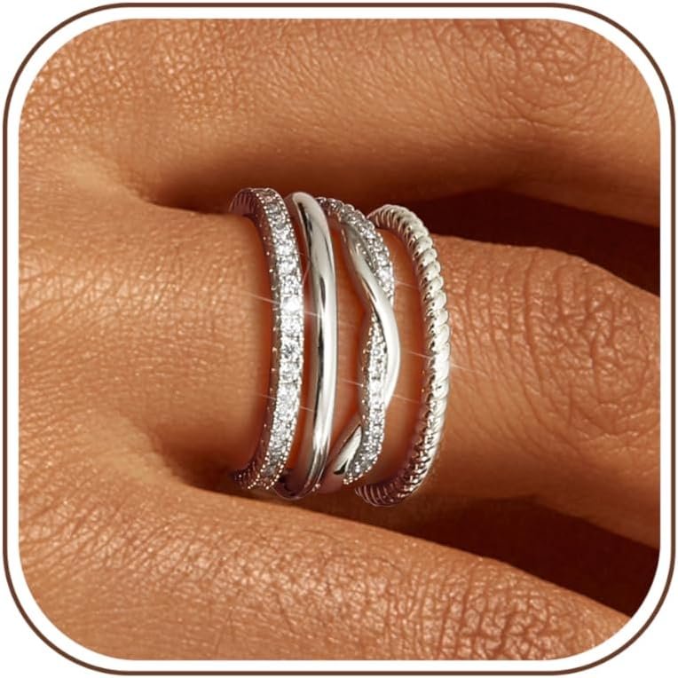 Florideco Stackable Rings for Women Non Tarnish Dainty 14K Gold Plated Stackable Thin Rings Cubic Zirconia Thumb Ring Set Trendy Statement Promise Wedding Bands Engagement Rings for Women Size 5-10