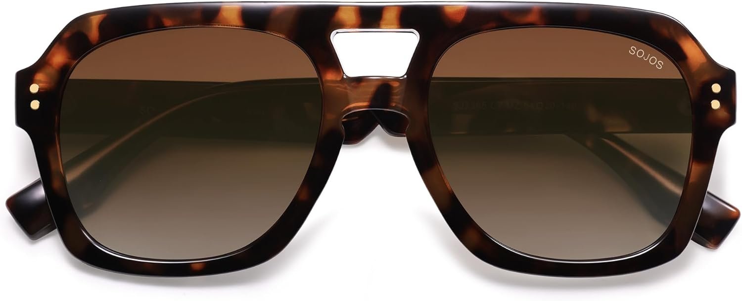 SOJOS Retro Thick Polarized Aviator Sunglasses for Women Men, Large Trendy Bold Square Pilot Shades SJ2385