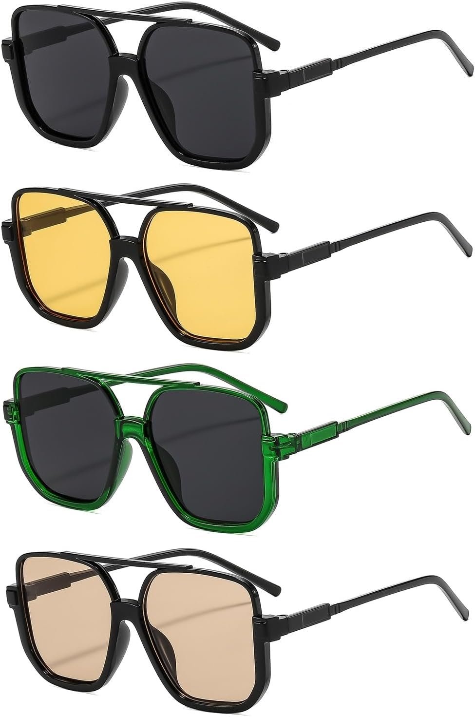 4 Pieces Retro Oversized Aviator Sunglasses for Women Men Square Semi Rimless 70s Vintage Aviator Sun Glasses