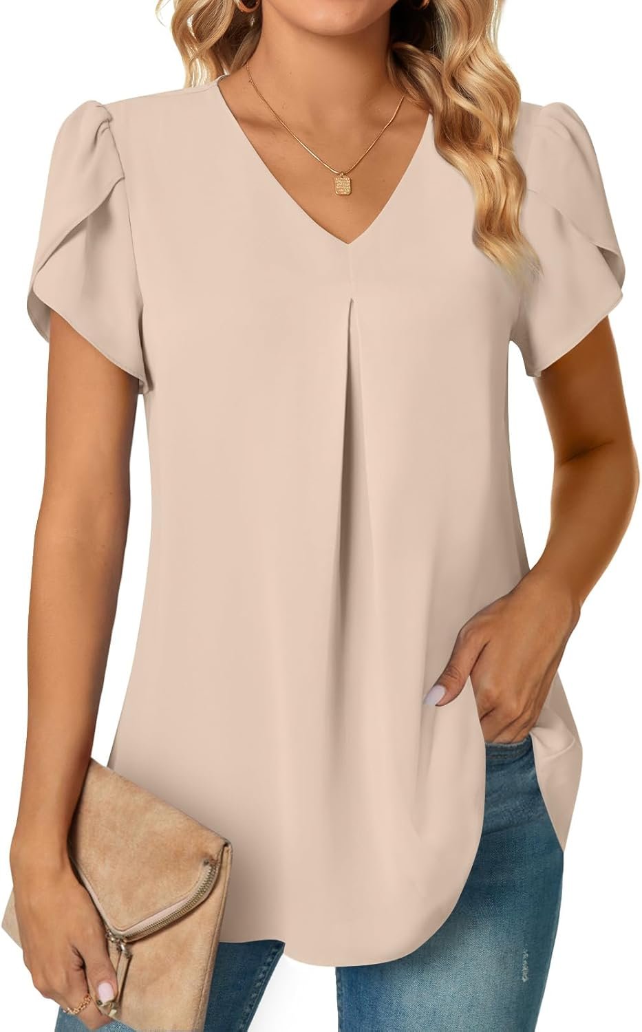 Anyally Women’s Summer Tunic Tops Dressy Casual Chiffon Blouses Plus Size Short Sleeve T-Shirts for Leggings