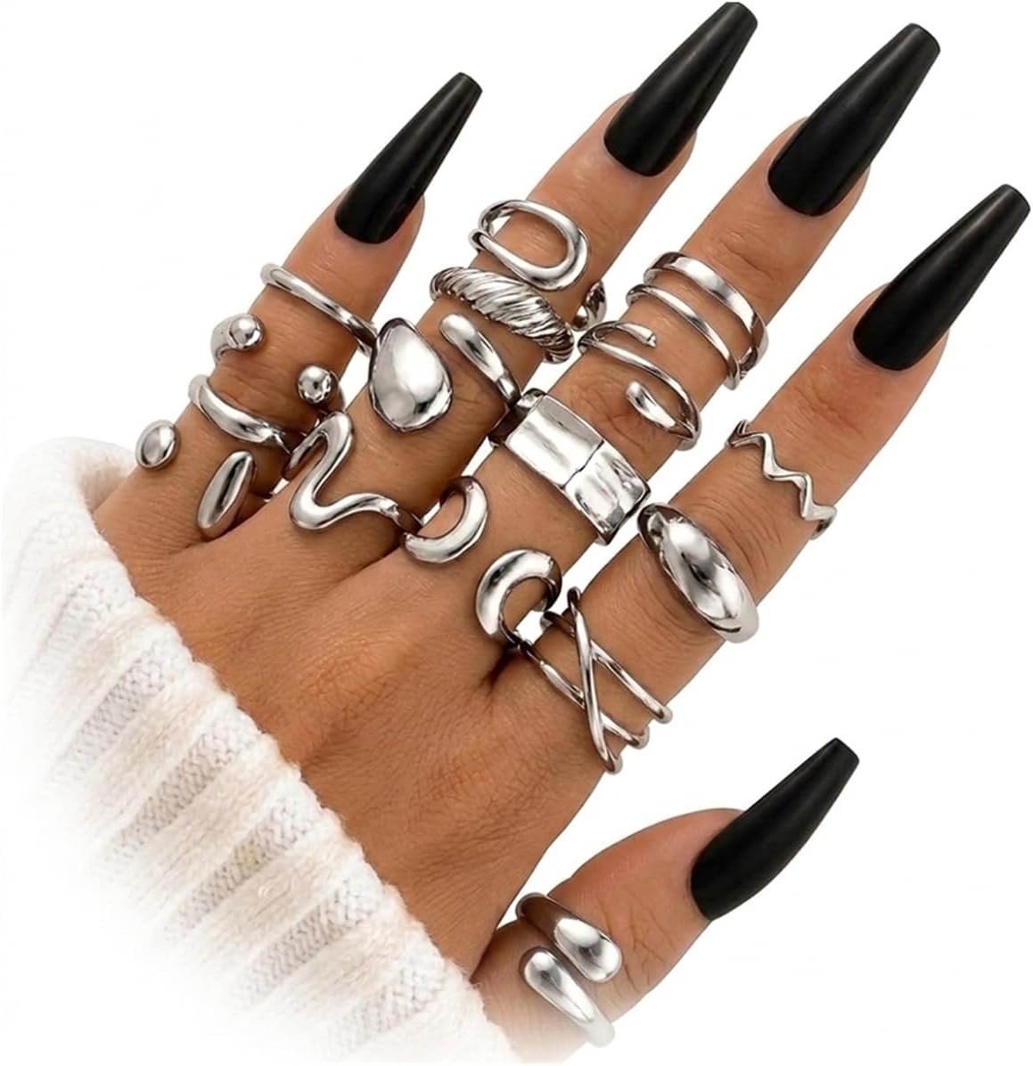 16 PCS Gold Chunky Rings Set for Women, 14k Gold Plated Thick Dome Stackable Open Rings Trendy Dainty Minimalist Jewelry Gifts