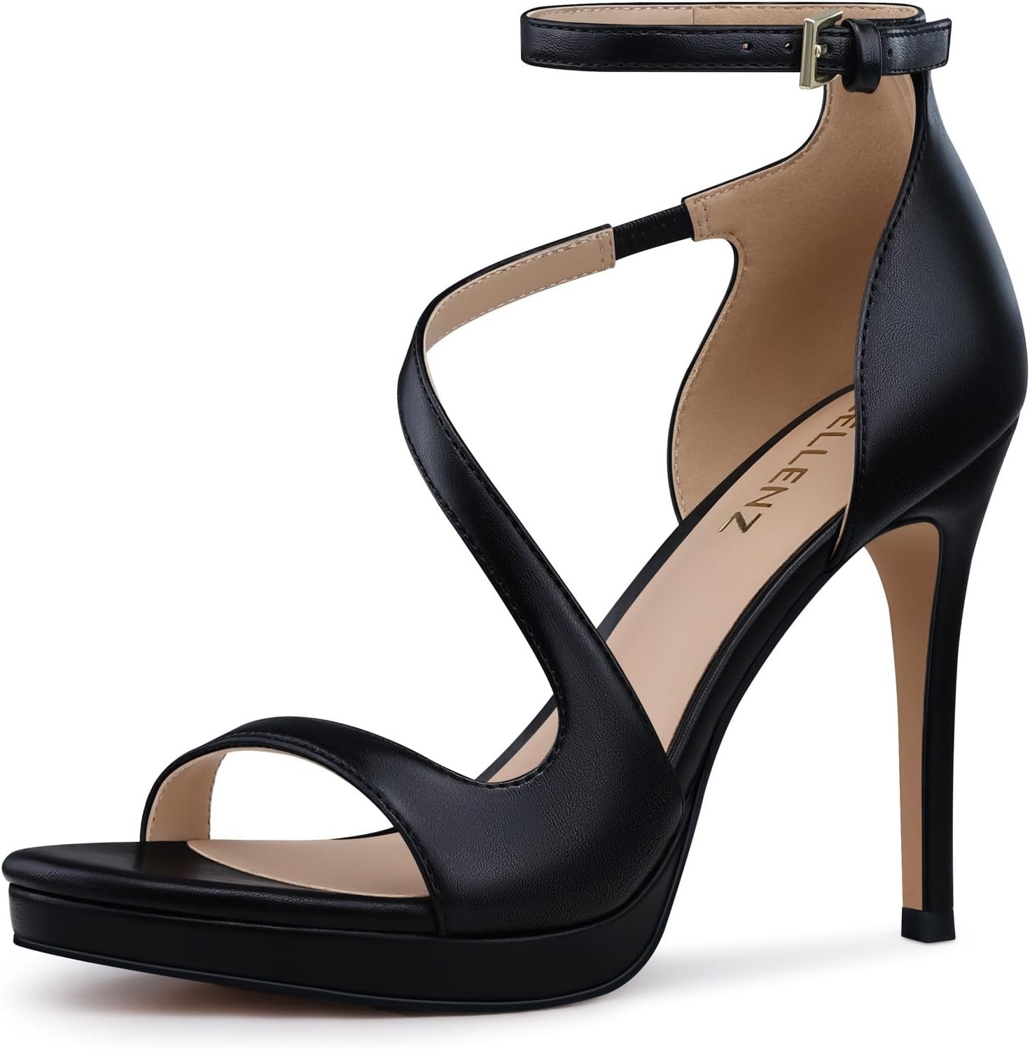 CELLENZ Stiletto Women High Heels: 4.3 Inch Comfortable Heels Prom Party Wedding, Peep Toe Platform Heels, Black White Silver Gold Strappy Heel Sandals