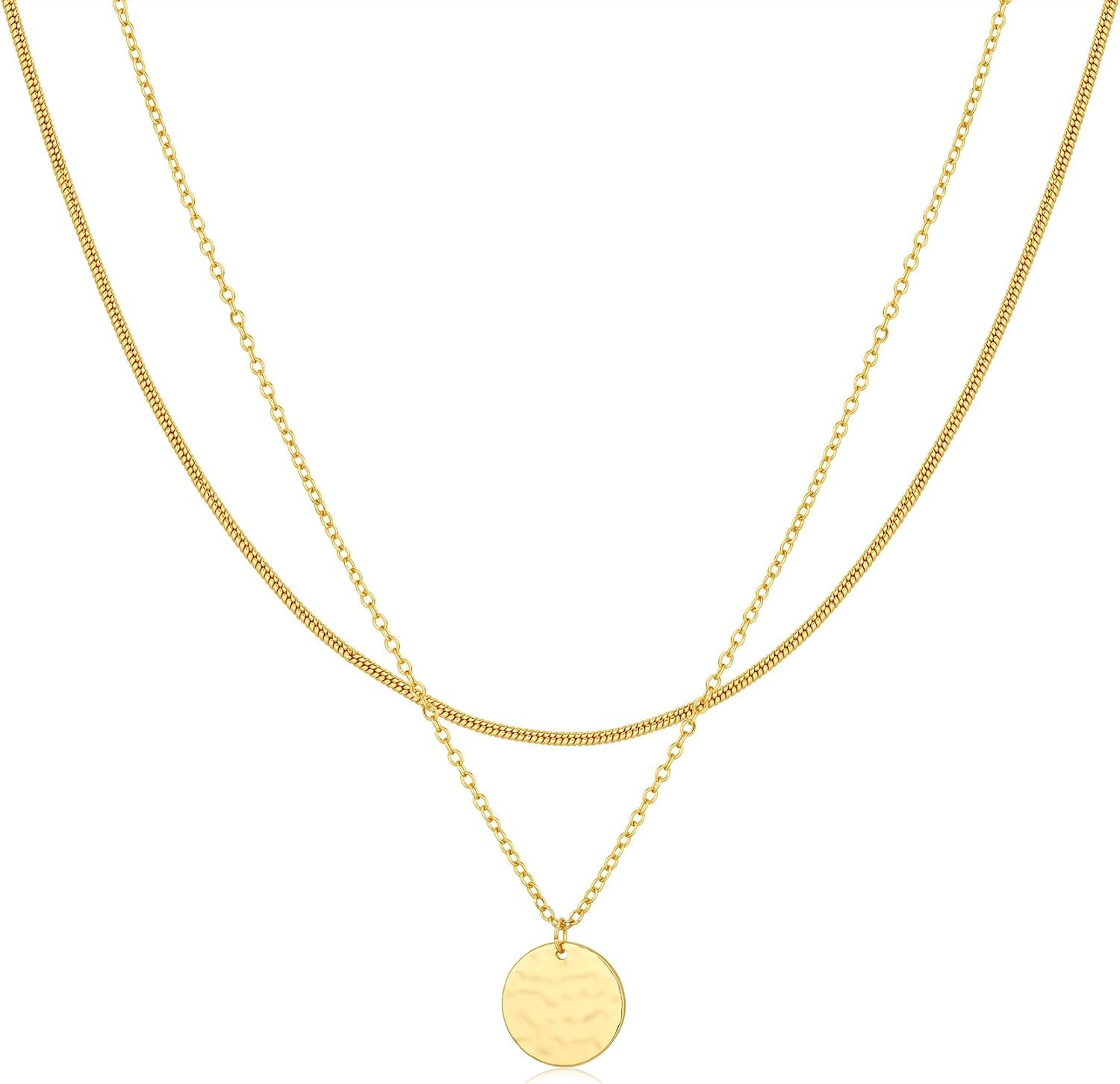 Gold Necklace For Women, Layered 14K Real Gold Plated Necklaces For Women,Dainty Gold Paperclip Chain Tear Circle CZ Pendant Necklace Stack,Trendy Gold Jewelry Set Gifts