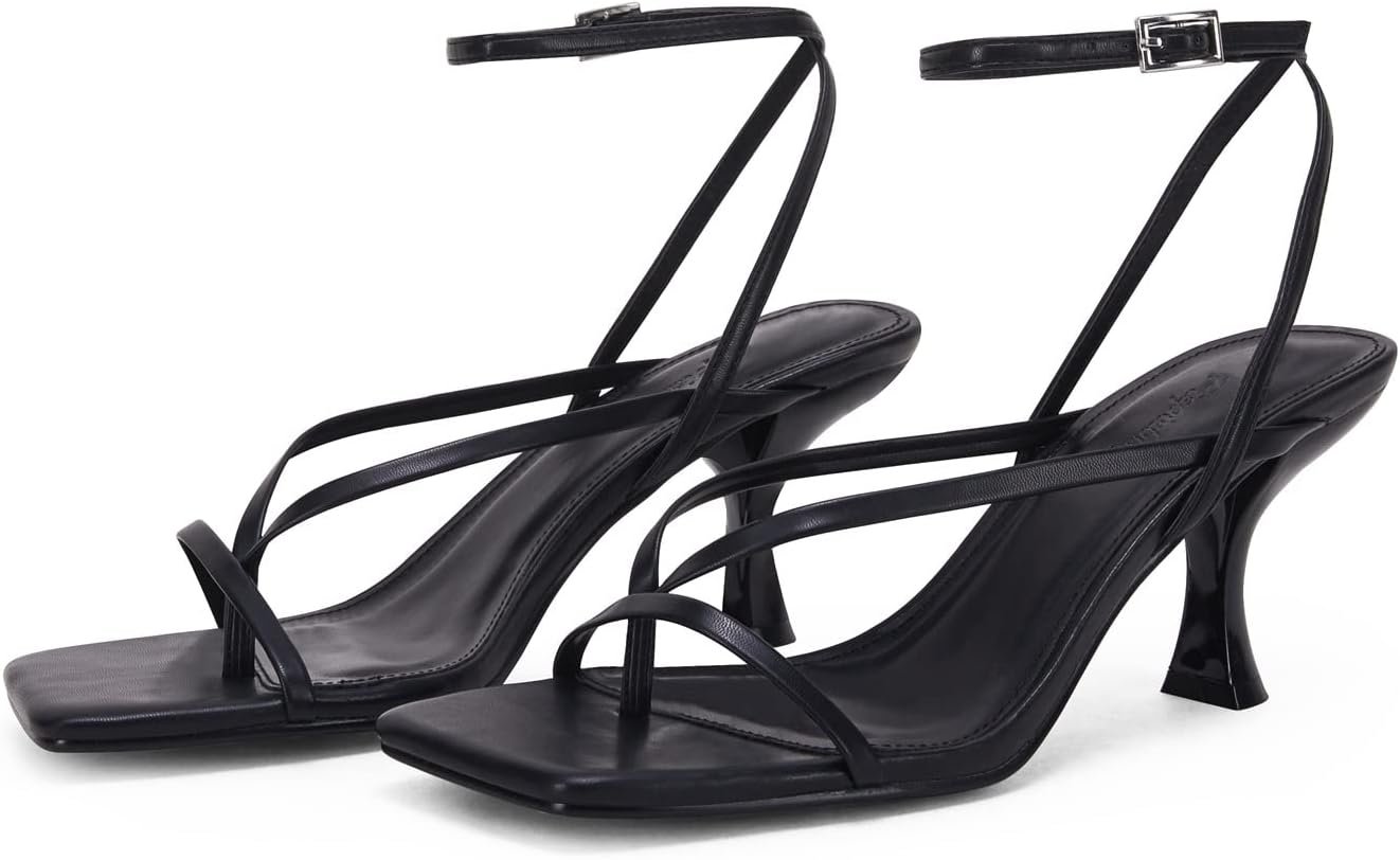 PiePieBuy Women’s Lace Up Heeled Sandals Square Flip Flop High Heels Strappy Party Shoes