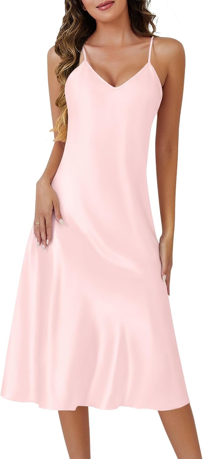 ETOSELL Silk Nightgown for Women Long Satin Sleep Slip Dress Silky Night Dress V Neck Chemise Nightie Soft Nightwear