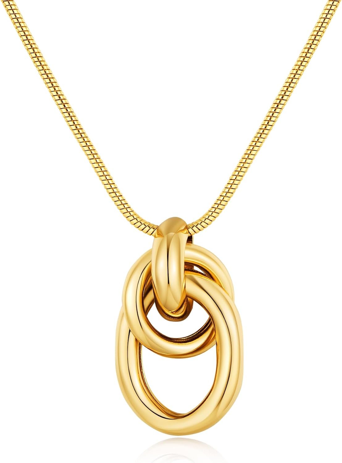 Gold Pendant Necklace for Women Chunky Knot Statement Necklaces 14K Gold Plated Snake Chain Trendy Jewelry Gift