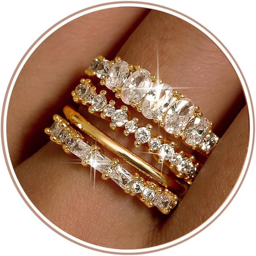 LOLIAS 14K Gold Plated Stackable Rings for Women Non Tarnish – Dainty Cubic Zirconia Wedding Bands Ring Set Minimalist Trendy Statement Engagement Promise Thumb Rings Stacking Size 5-10