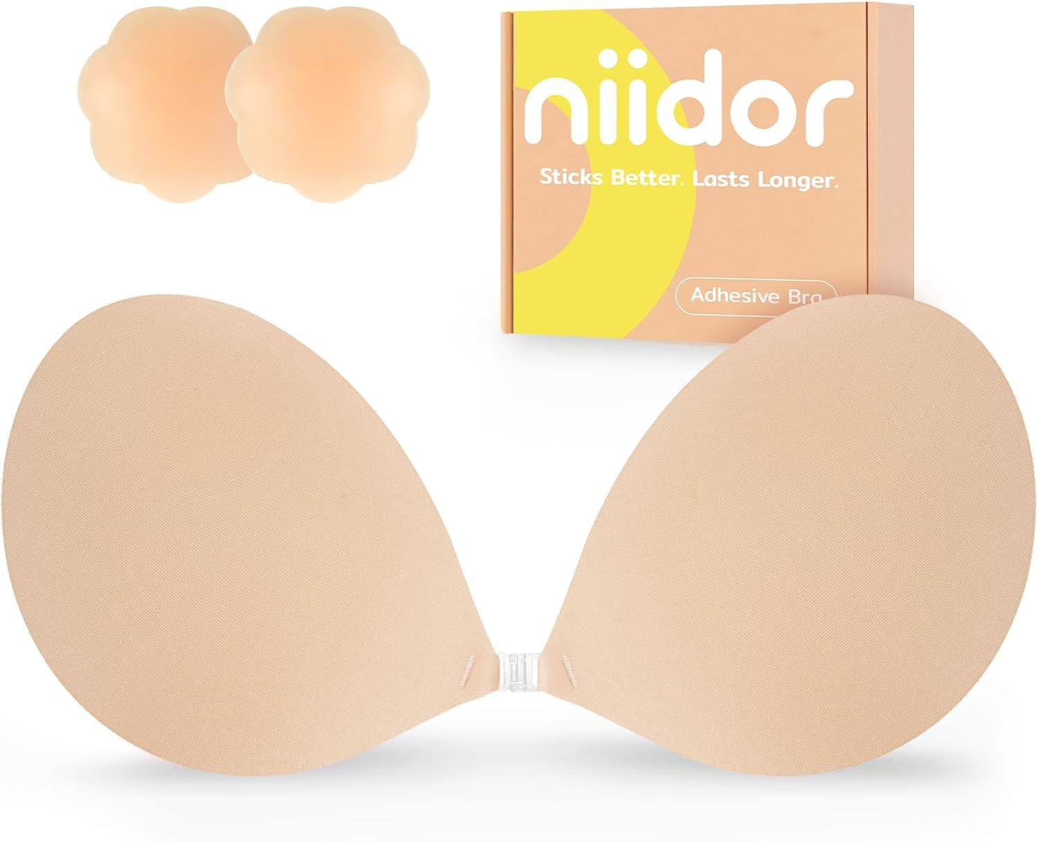 Niidor Adhesive Bra Strapless Ultra Sticky Invisible Push up Silicone Bra Multiple Colors Sizes Reusable for Backless Dress