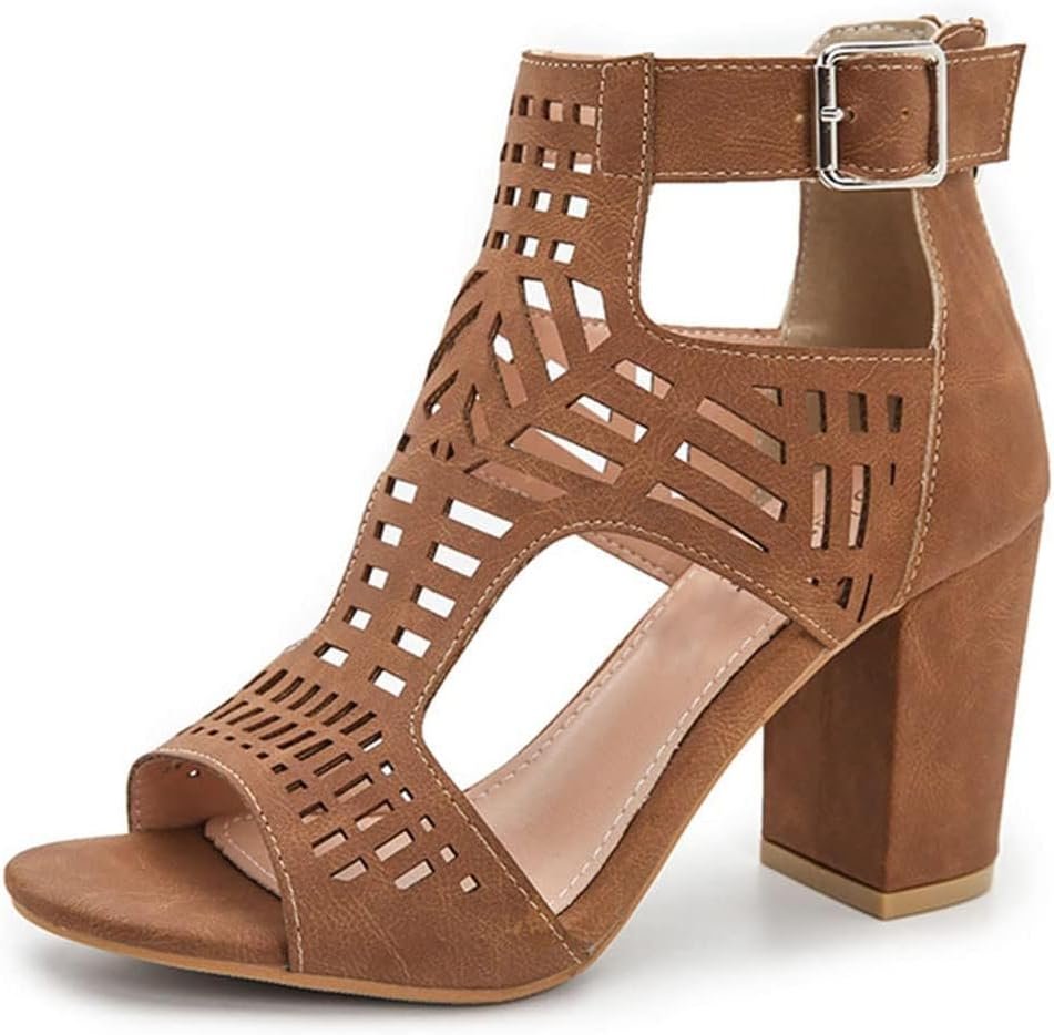 AOSPHIRAYLIAN Heeled Sandals for Women Open Toe Chunky Heels for Women Bohemian Cutout Wedge Summer Heels Block Heeled Party Sandals Womens