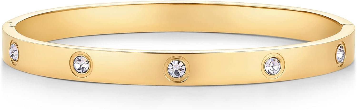 PAVOI Waterproof Bracelet for Women – 14K Gold Plated Bangle with Cubic Zirconia – Stainless Steel Hinge Bracelet Jewelry Gifts