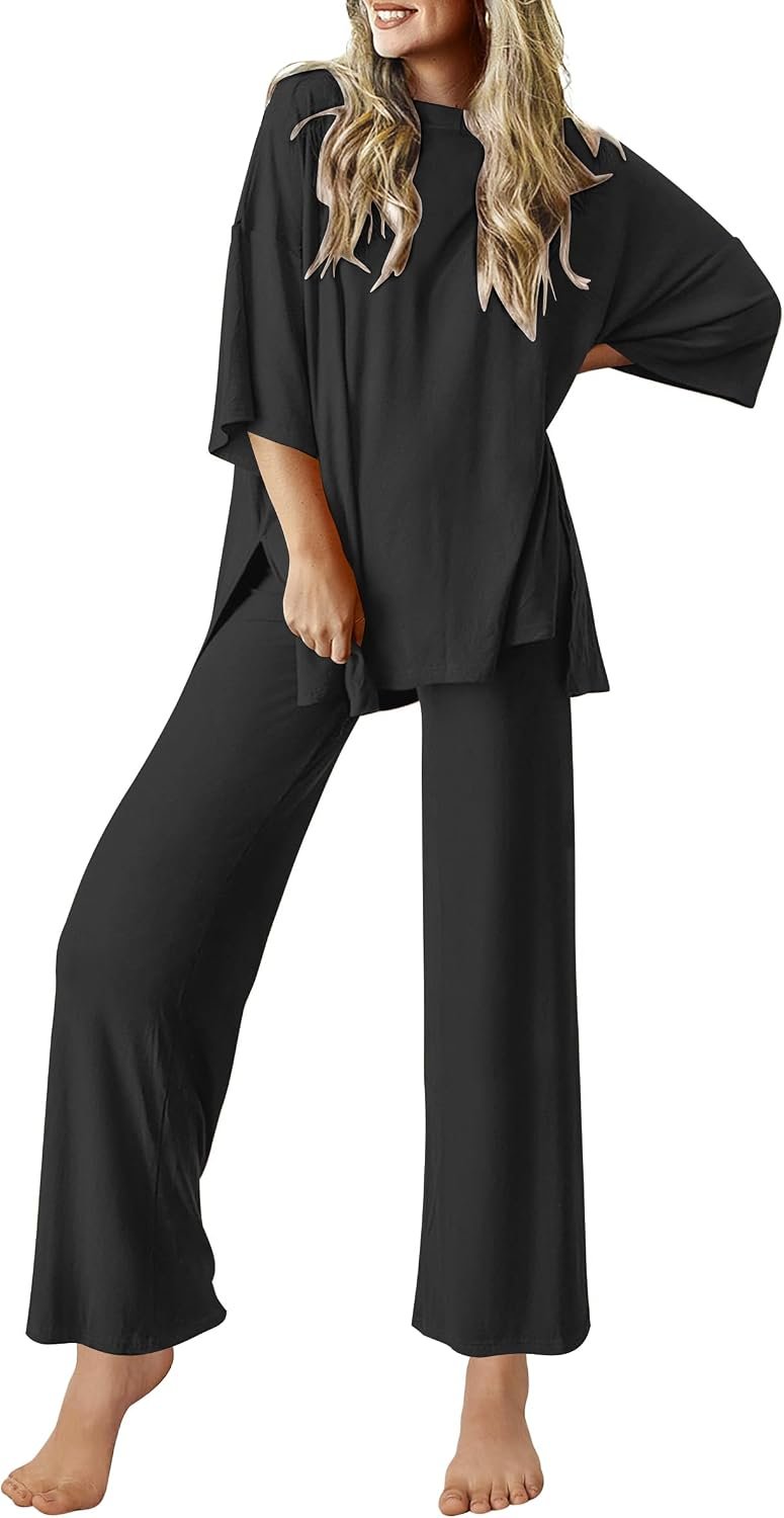 Ekouaer Lounge Sets for Women Short Sleeve Tops and Long Pants Soft Comfy Pajamas Set 2 Piece Outfits
