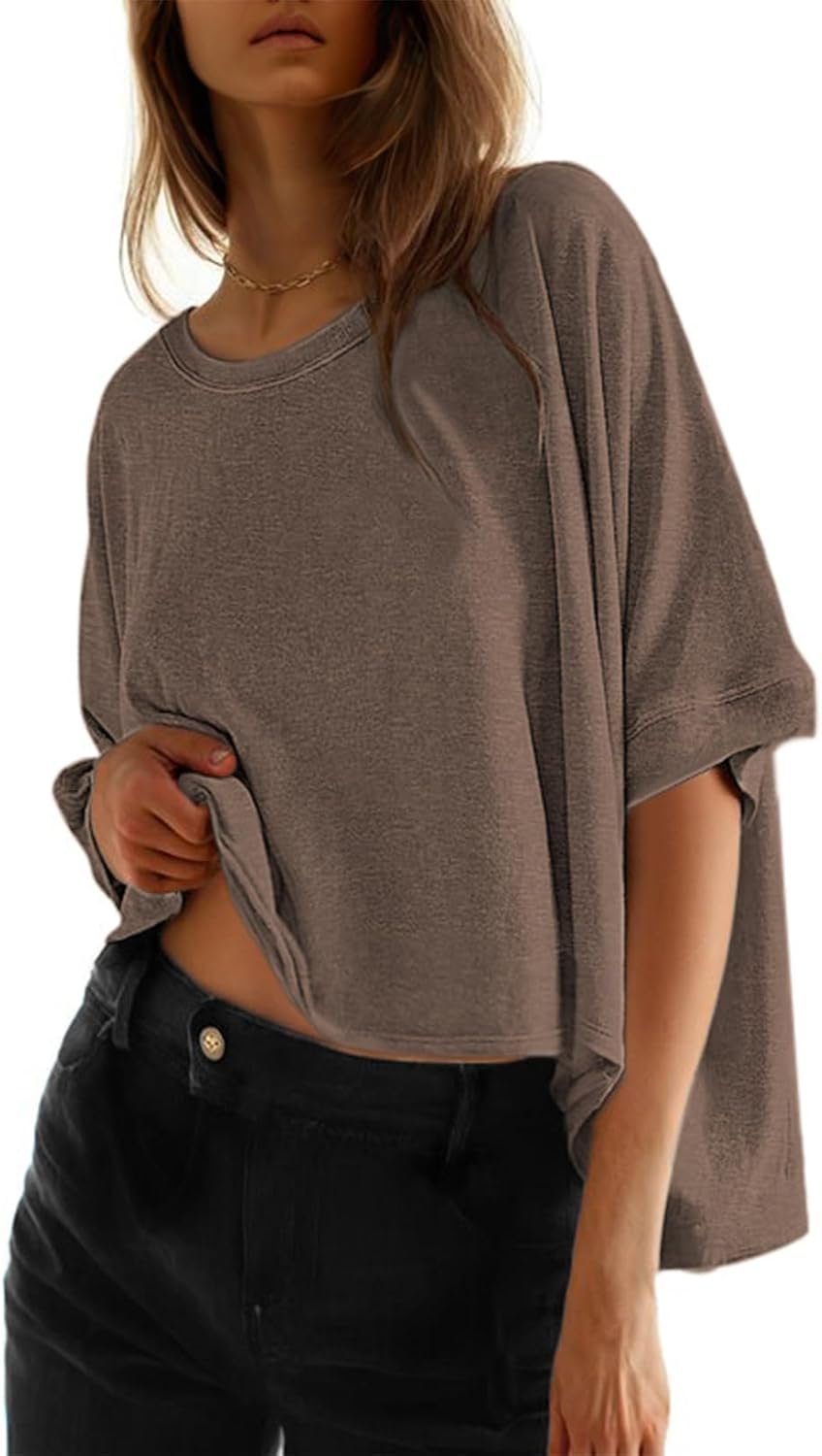 Dokotoo Summer Shirts 2026 Womens Solid T Shirts for Women Loose Oversized Tops Basic Tee