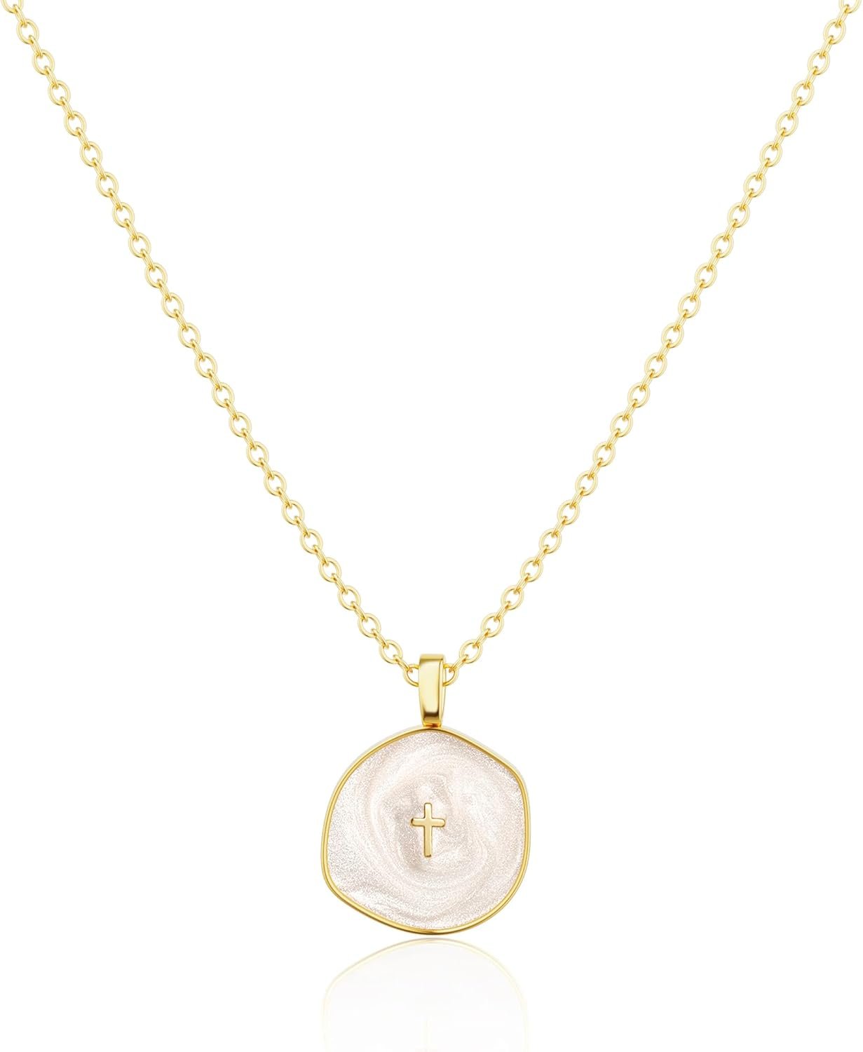 Tewiky Graduation Gift for Her Cross Necklace for Women-Dainty Simple 14k Gold Plated Cross Pendant Cute Necklaces for Women Jewelry