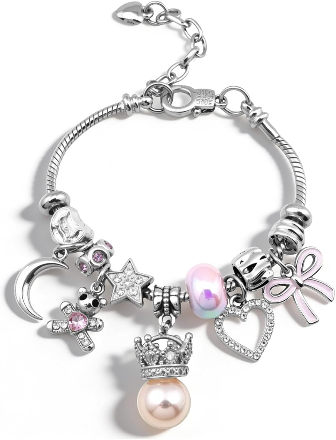Silver Charm Bracelet for Women Valentine Charms Pink Y2k Bracelets Kawaii Silver Italian Charm Bracelet Birthday Valentines Day Gifts for Women Friends