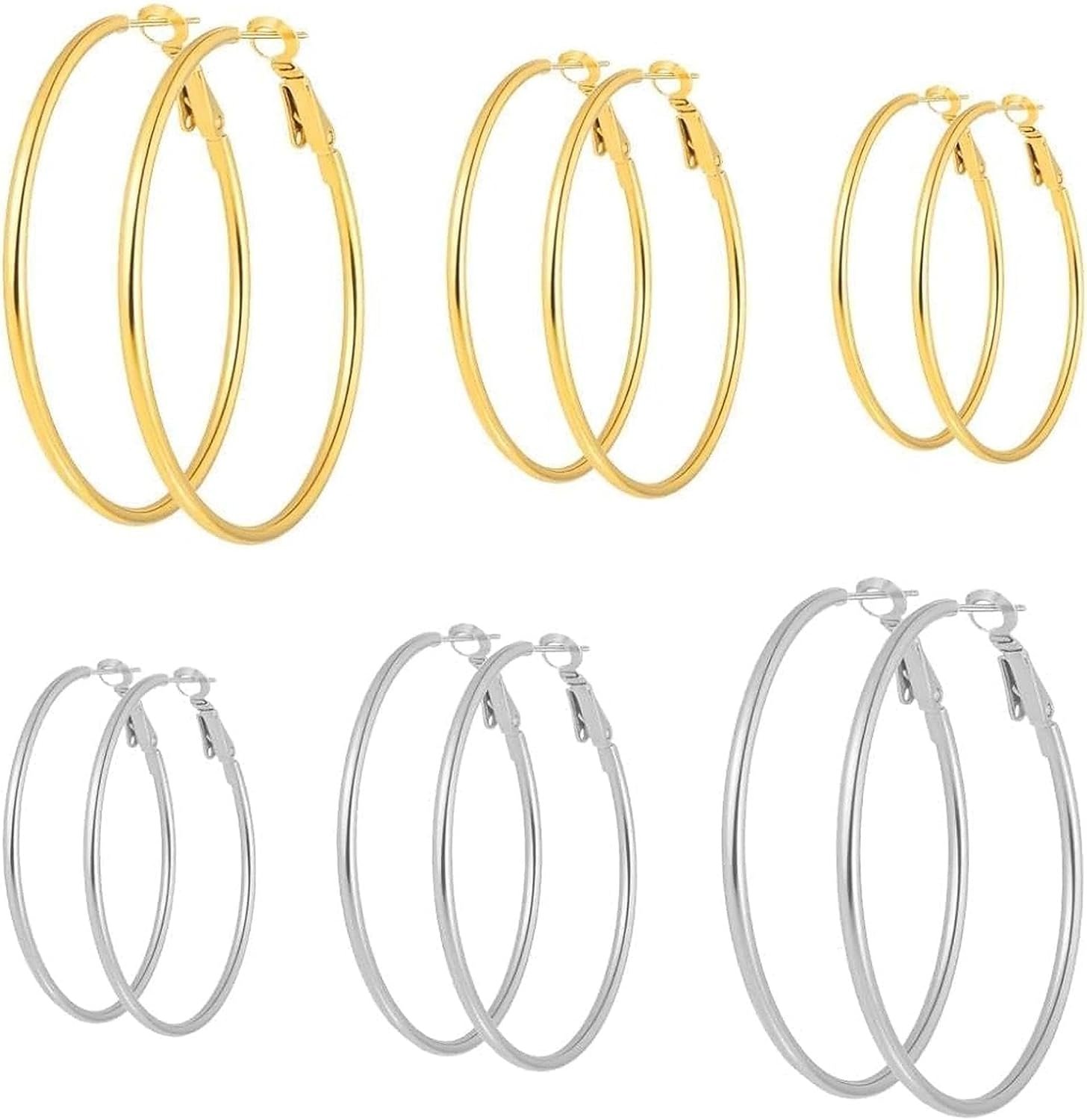 ToHeart 6 Pairs Hoop Earrings for Women 14K Gold Plated Earrings Set Stainless Steel Hoops Hypoallergenic Large Small Hoops Women Earrings